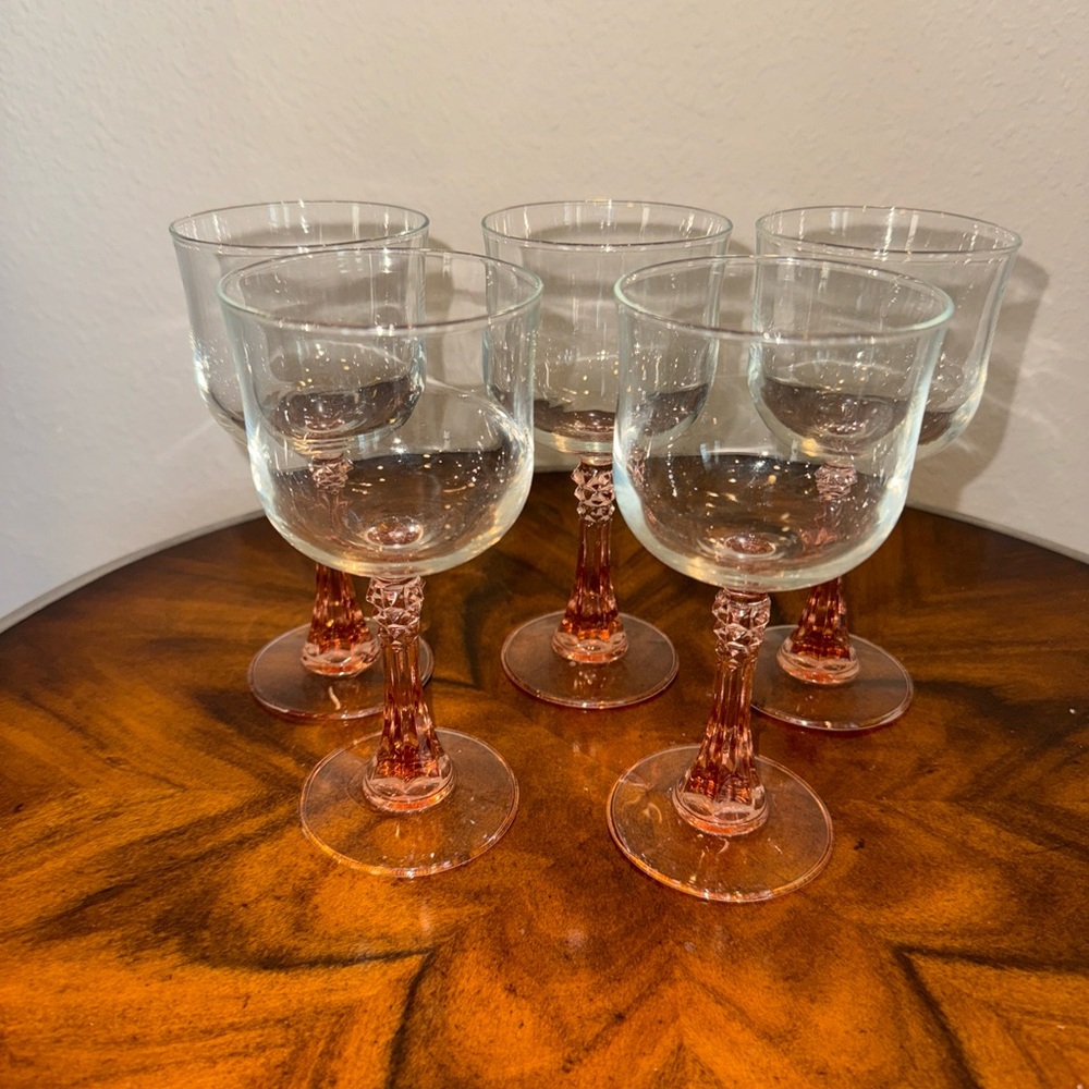 5 Vintage Cristal  D’Aques J G Durand Pink Stem Wine Glasses no damage - Picture 5 of 7